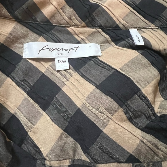 Foxcroft Black and Tan Plaid Button Down Shirt - Picture 4 of 5